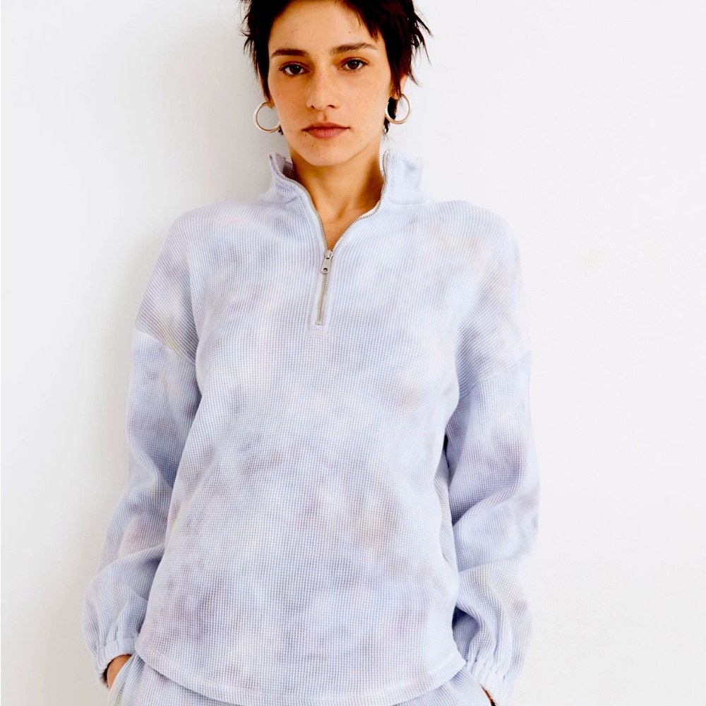 Madewell Waffle Half-Zip Shirttail Sweatshirt in Tie-Dye Size Small